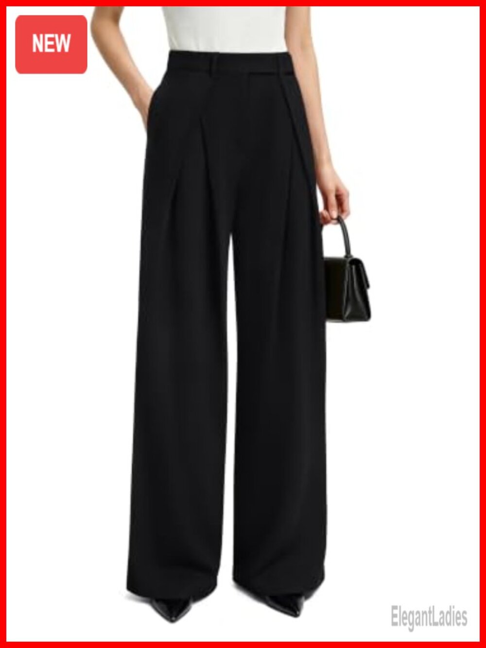 Womens Wide Leg High Rise Pleated Front Palazzo Dress Pants Business Casual Work